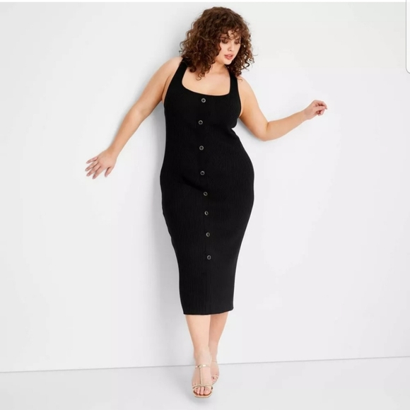 Women's Button-Front Ribbed Midi Dress - Future Collective Black - Picture 3 of 8
